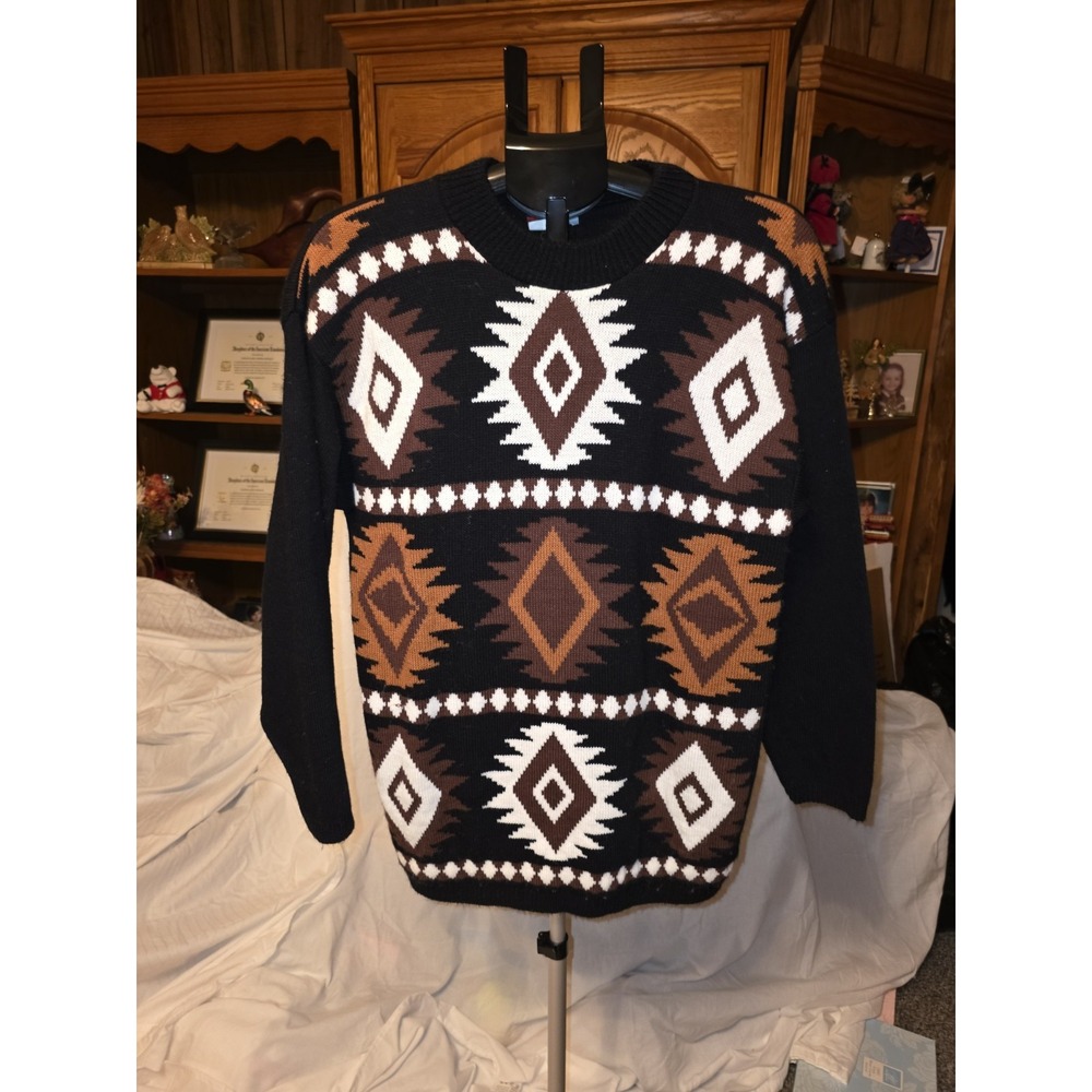 Headliners Size L 80s Mock Neck, Geometric Design On Front,vintage,Y2K, Fashion,